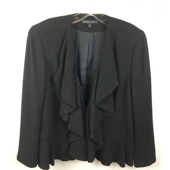 Lafayette 148 Black Waterfall Ruffle Front Sweater 4 - Picture 2 of 9